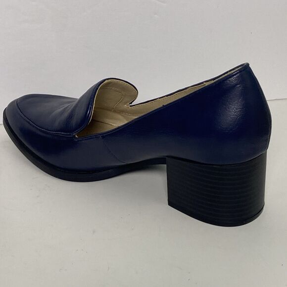 LIFE STRIDE Womens Navy Loafer Devyn Almond Toe Block Heel Slip On Pumps 9W - Picture 6 of 8